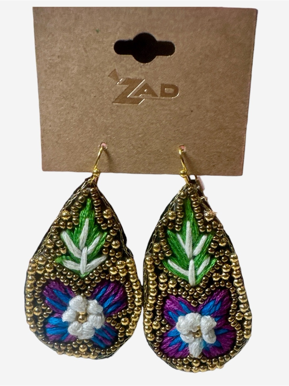 ZAD Teardrop Earrings with Embroidered Floral Motifs